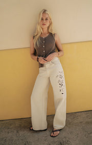 Savelo The Show Off High-Rise Bowed Denim