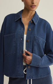 Savelo All Day Cropped Knit Denim Jacket