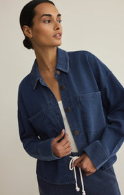 Savelo All Day Cropped Knit Denim Jacket
