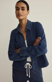 Savelo All Day Cropped Knit Denim Jacket