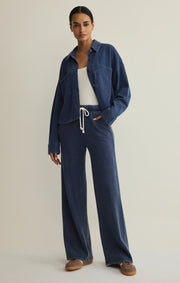 Savelo All Day Cropped Knit Denim Jacket