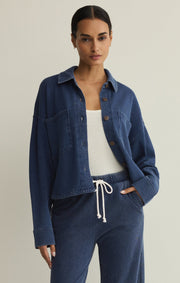 Savelo All Day Cropped Knit Denim Jacket