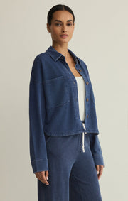 Savelo All Day Cropped Knit Denim Jacket
