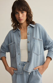 Savelo All Day Cropped Knit Denim Jacket