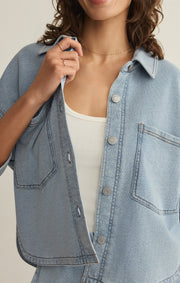 Savelo All Day Cropped Knit Denim Jacket