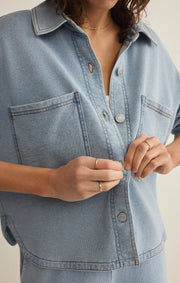 Savelo All Day Cropped Knit Denim Jacket