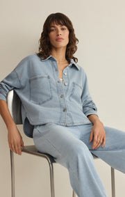 Savelo All Day Cropped Knit Denim Jacket