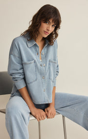 Savelo All Day Cropped Knit Denim Jacket