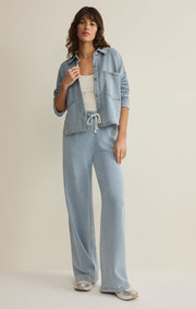 Savelo All Day Cropped Knit Denim Jacket