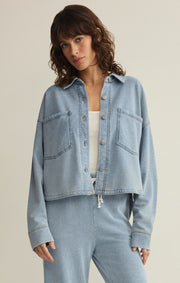 Savelo All Day Cropped Knit Denim Jacket