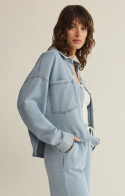 Savelo All Day Cropped Knit Denim Jacket