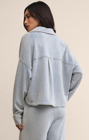Savelo All Day Cropped Knit Denim Jacket