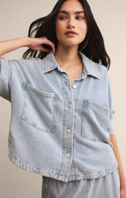 Savelo All Day Cropped Knit Denim Jacket