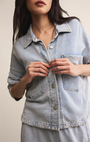 Savelo All Day Cropped Knit Denim Jacket