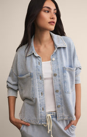 Savelo All Day Cropped Knit Denim Jacket