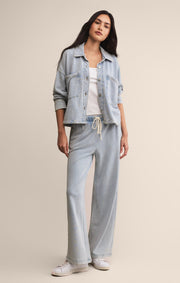 Savelo All Day Cropped Knit Denim Jacket