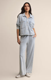 Savelo All Day Cropped Knit Denim Jacket