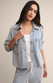 Savelo All Day Cropped Knit Denim Jacket