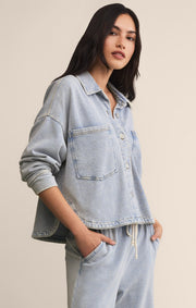 Savelo All Day Cropped Knit Denim Jacket