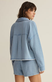 Savelo All Day Knit Denim Crop Whipstitch Jacket