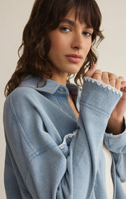 Savelo All Day Knit Denim Crop Whipstitch Jacket