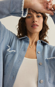 Savelo All Day Knit Denim Crop Whipstitch Jacket