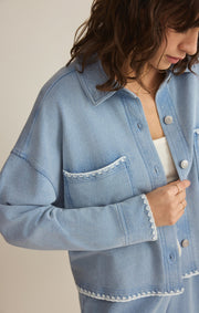 Savelo All Day Knit Denim Crop Whipstitch Jacket