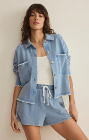 Savelo All Day Knit Denim Crop Whipstitch Jacket