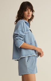 Savelo All Day Knit Denim Crop Whipstitch Jacket