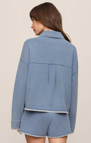 Savelo All Day Knit Denim Crop Whipstitch Jacket