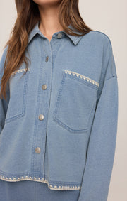 Savelo All Day Knit Denim Crop Whipstitch Jacket