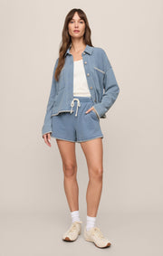Savelo All Day Knit Denim Crop Whipstitch Jacket