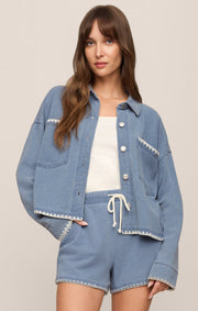 Savelo All Day Knit Denim Crop Whipstitch Jacket