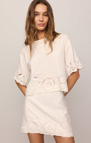 Savelo Daya Embroidered Linen Mini Skirt