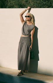 Savelo Brooke Gingham Linen Maxi Skirt