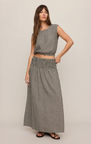 Savelo Brooke Gingham Linen Maxi Skirt