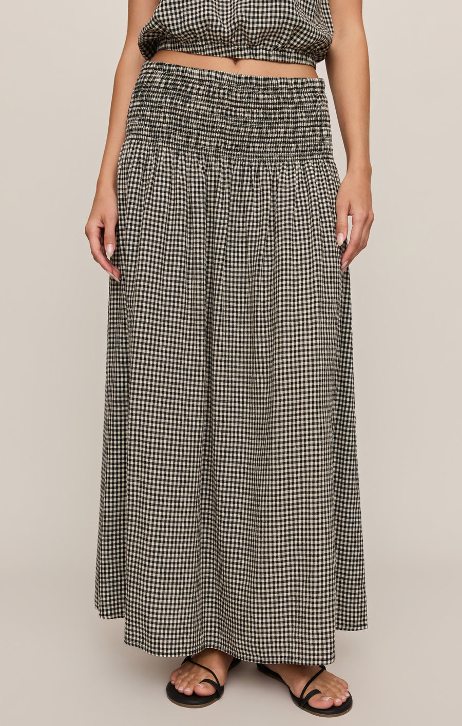 Savelo Brooke Gingham Linen Maxi Skirt