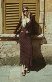 Savelo Eda Polka Dot Mesh Midi Skirt