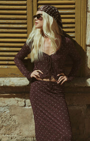 Savelo Eda Polka Dot Mesh Midi Skirt