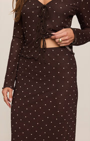 Savelo Eda Polka Dot Mesh Midi Skirt