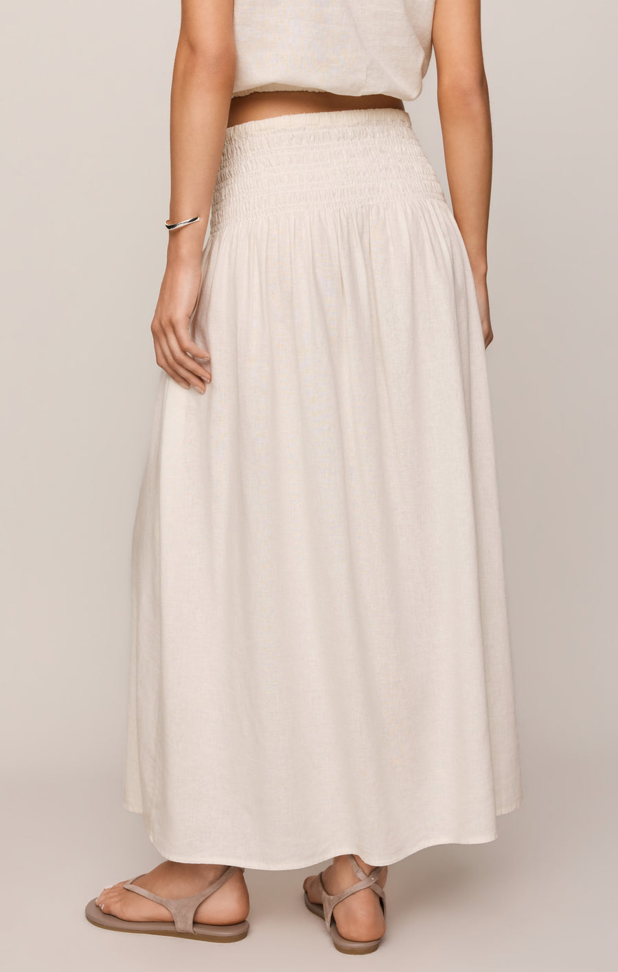 Savelo Brooke Smocked Linen Maxi Skirt