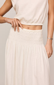 Savelo Brooke Smocked Linen Maxi Skirt