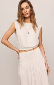 Savelo Brooke Smocked Linen Maxi Skirt