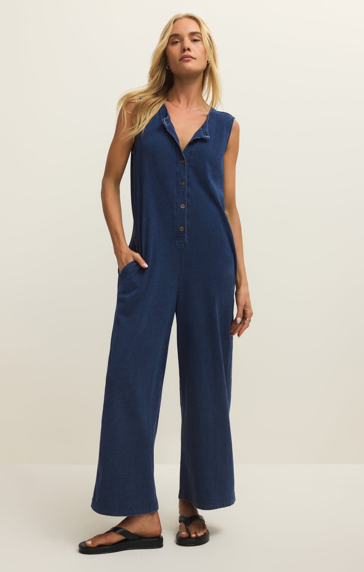 Savelo Fiona Jersey Denim Jumpsuit