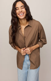 Savelo Elevated Poplin Relaxed Button Up Top