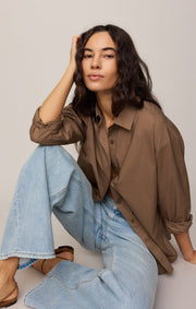 Savelo Elevated Poplin Relaxed Button Up Top