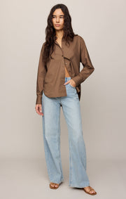 Savelo Elevated Poplin Relaxed Button Up Top