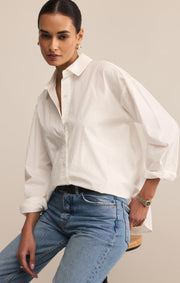 Savelo Elevated Poplin Relaxed Button Up Top