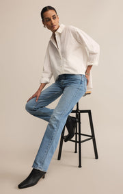 Savelo Elevated Poplin Relaxed Button Up Top