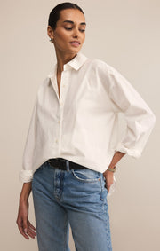 Savelo Elevated Poplin Relaxed Button Up Top